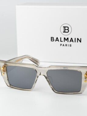 Balmain Men Sunglasses Titanium Crystal Grey Gold Cat Eye B-VI BPS-128B-54
